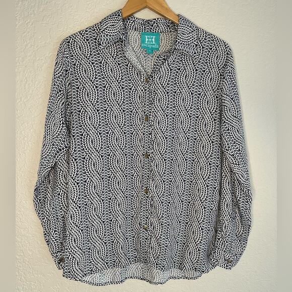 Escapada Blue Rayon Button Down Shirt Rayon Small Oversized Nautical Rope - Picture 1 of 8